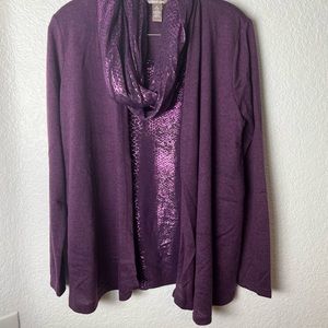 White Stag Purple Heather Cardigan Tank Top with Scarf